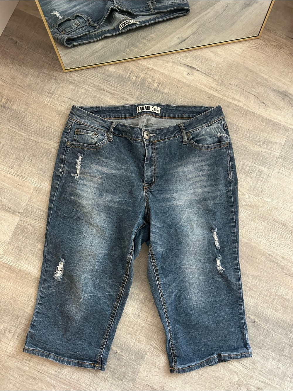 Zanadi Distressed Denim Jorts Longline Jean Shorts Size 18W Blue Y2K Wide Leg